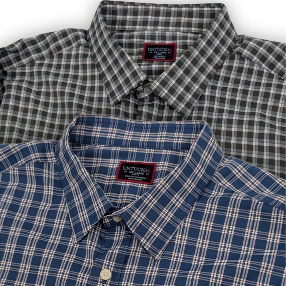 UNTUCKit Button Down Shirts Mens 2XL Blue Grey‎ Plaid Lot 2 Slim Fit Casu